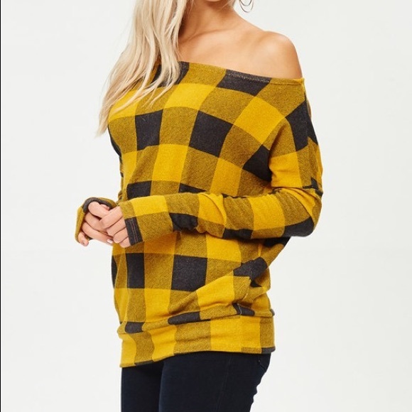 Mustard Yellow Buffalo One Off Shoulder Sweater - Picture 4 of 6